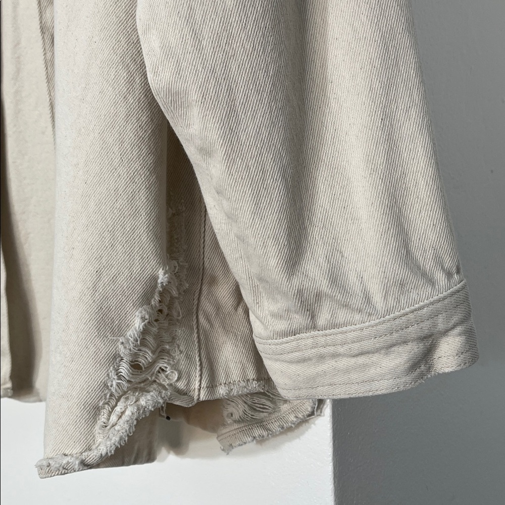 Zara Denim Cream Button-Up Distressed Jacket - Picture 5 of 11